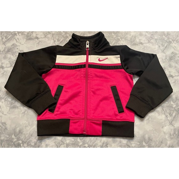 Nike Full Zip Pink & Black Little Girl Toddler Track Jacket, Size 2T - Picture 1 of 4